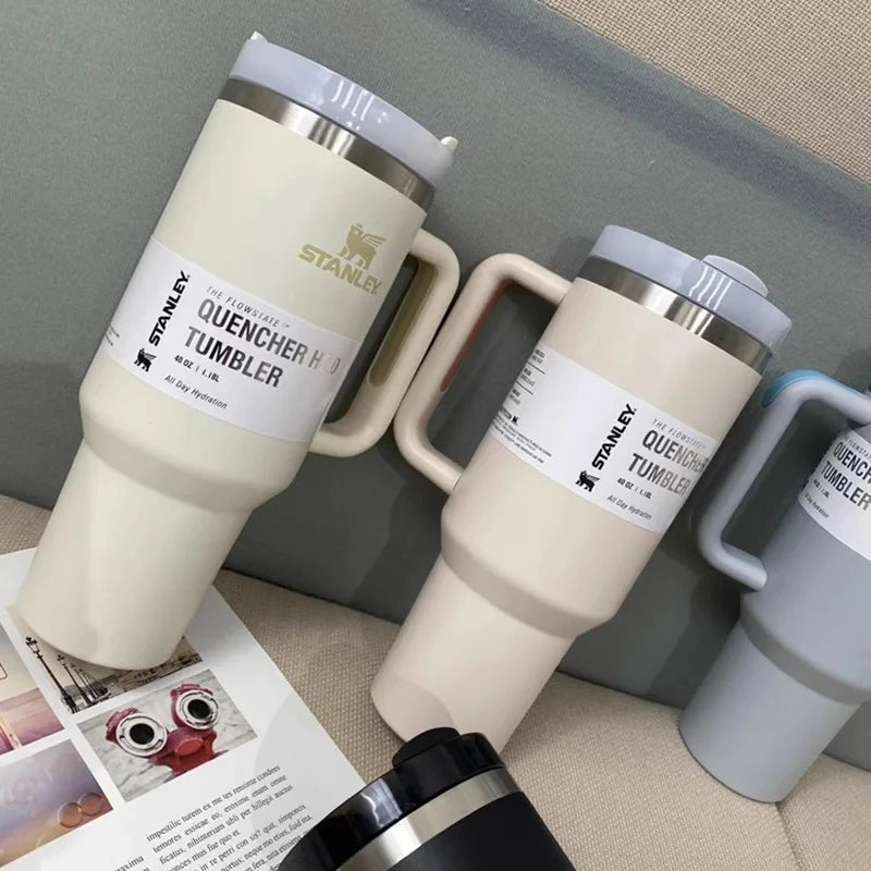40oz Stanley Quencher H2.0 Tumbler With Handle Lids Stainless Steel Coffee Termos Cup Car Mugs Vacuum Cup Outdoor Sports