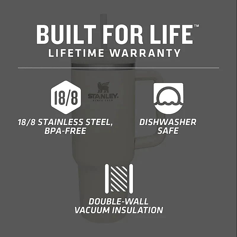 40oz Stanley Quencher H2.0 Tumbler With Handle Lids Stainless Steel Coffee Termos Cup Car Mugs Vacuum Cup Outdoor Sports
